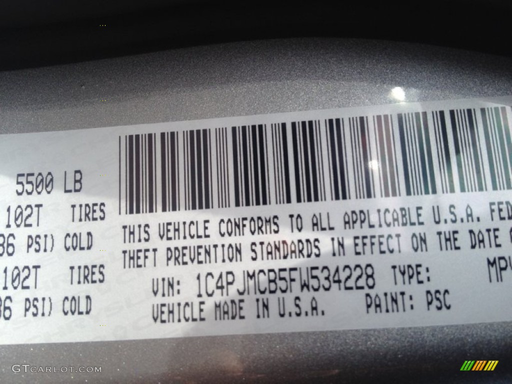 2015 Cherokee Color Code PSC for Billet Silver Metallic Photo #97004073