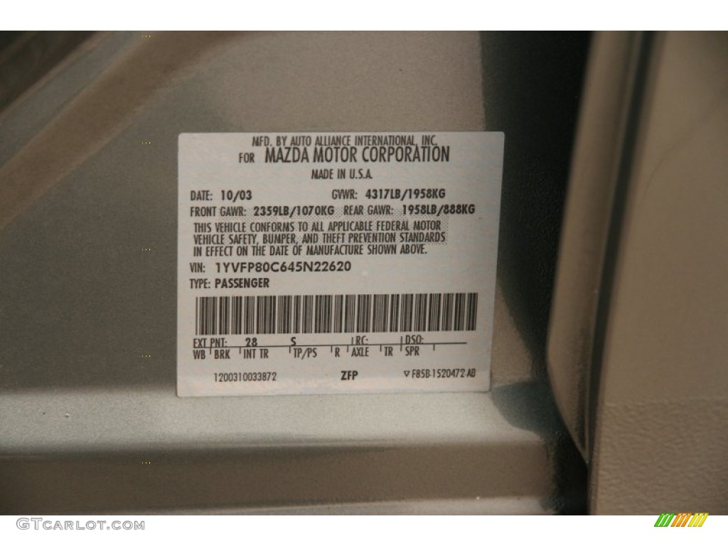 2004 Mazda MAZDA6 i Sedan Color Code Photos