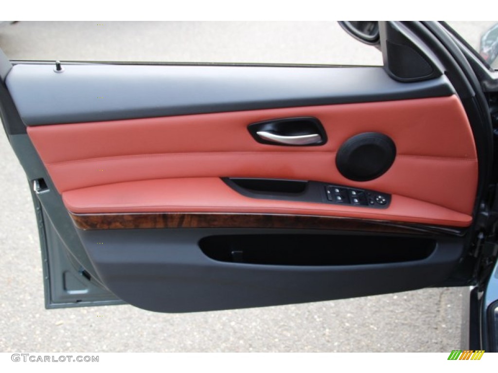 2011 BMW 3 Series 328i xDrive Sedan Coral Red/Black Dakota Leather Door Panel Photo #97014174