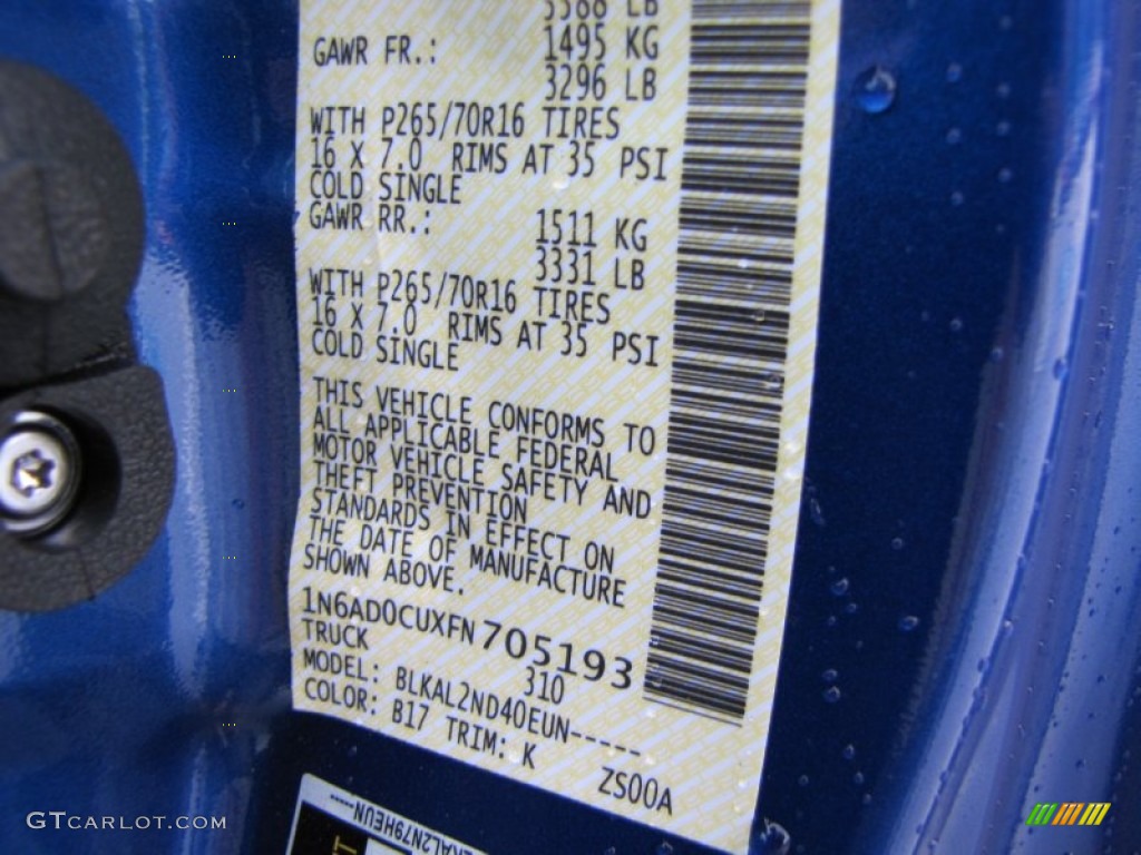 2015 Frontier Color Code B17 for Metallic Blue Photo #97014808