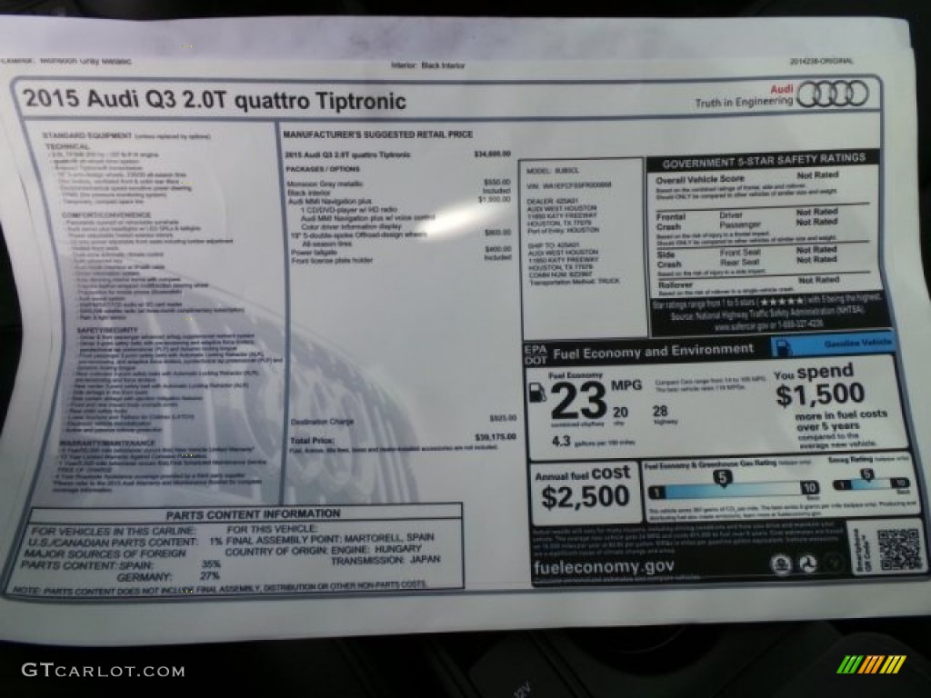 2015 Audi Q3 2.0 TFSI Premium Plus quattro Window Sticker Photo #97019145