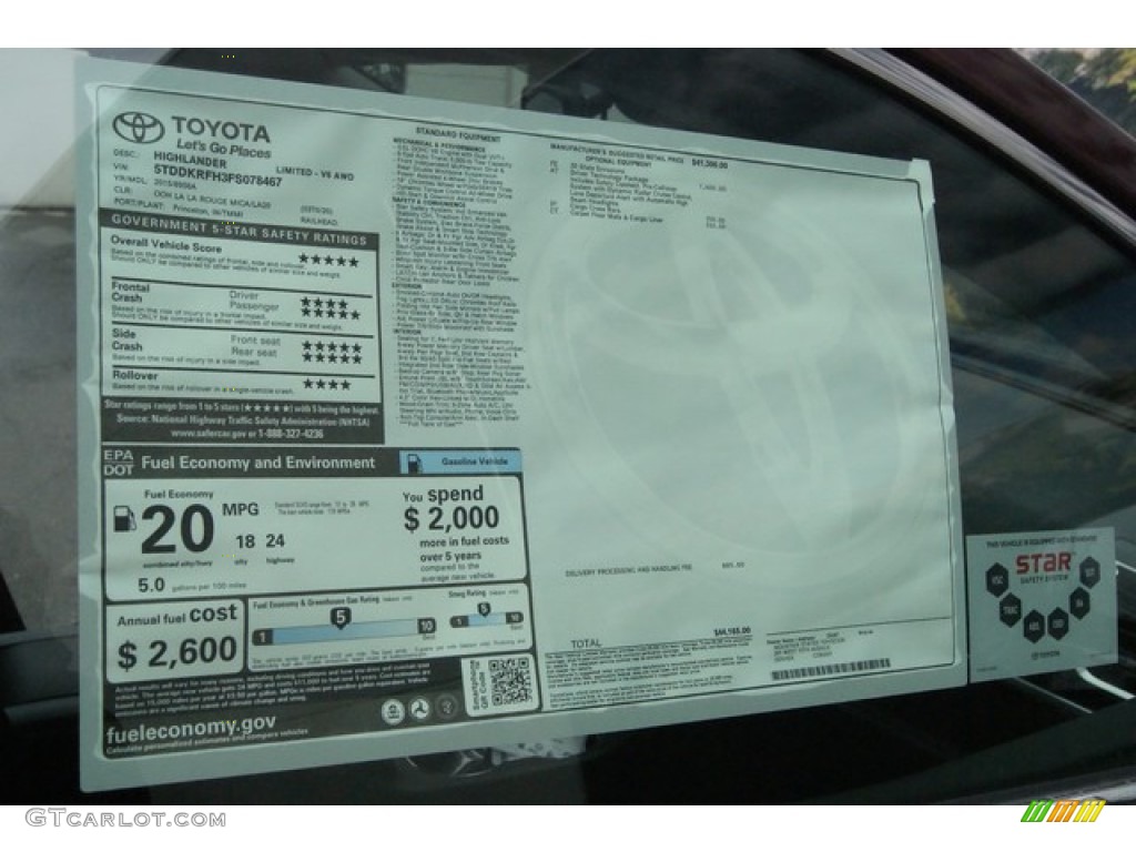 2015 Toyota Highlander Limited AWD Window Sticker Photo #97053572