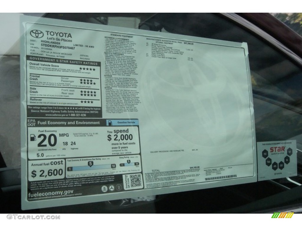 2015 Toyota Highlander Limited AWD Window Sticker Photos