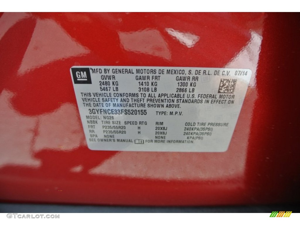2015 Cadillac SRX Performance Info Tag Photos