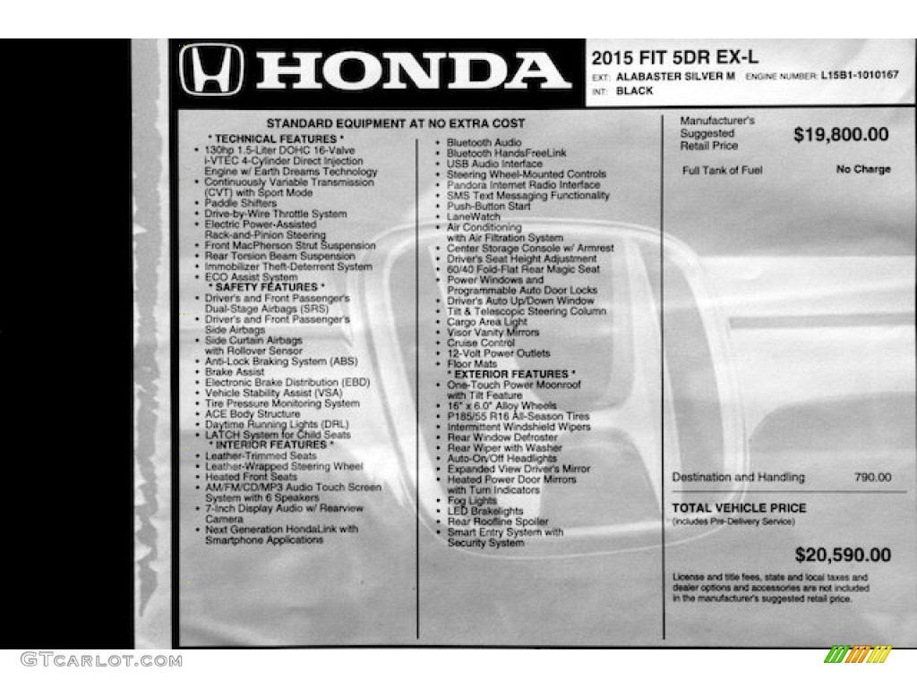 2015 Honda Fit EX-L Window Sticker Photo #97068775