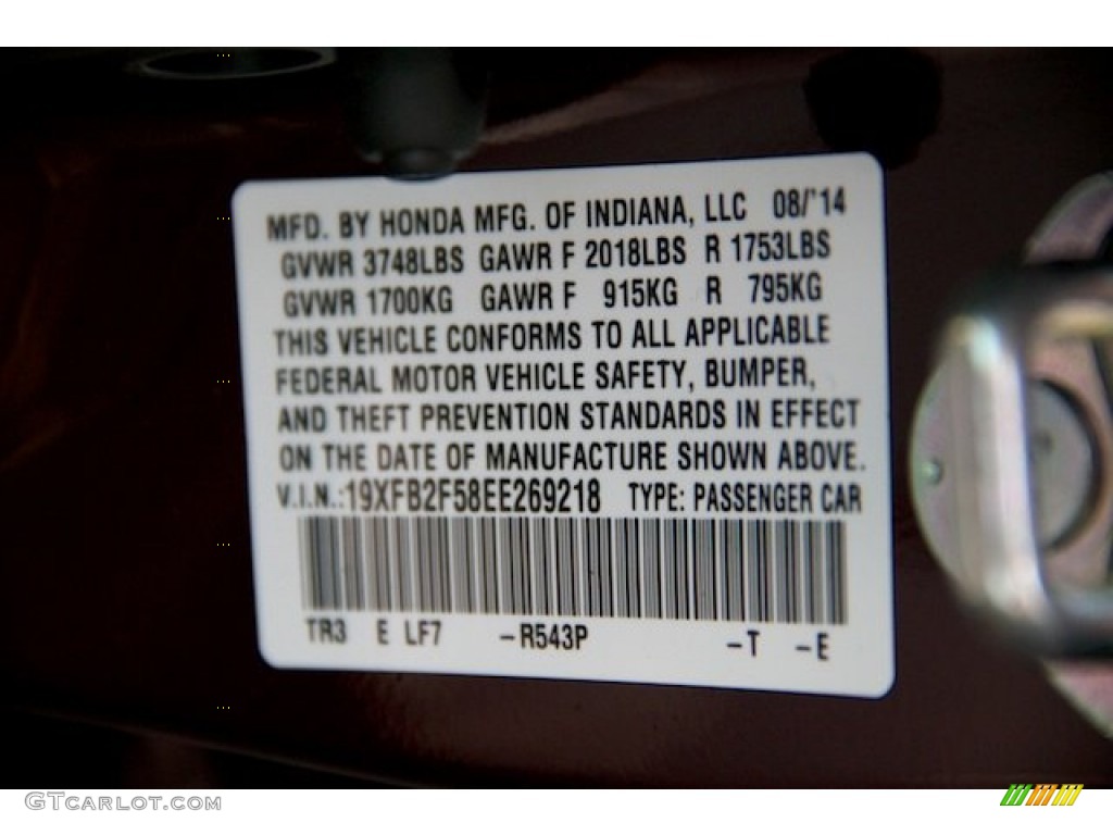 2014 Civic LX Sedan - Crimson Pearl / Beige photo #20