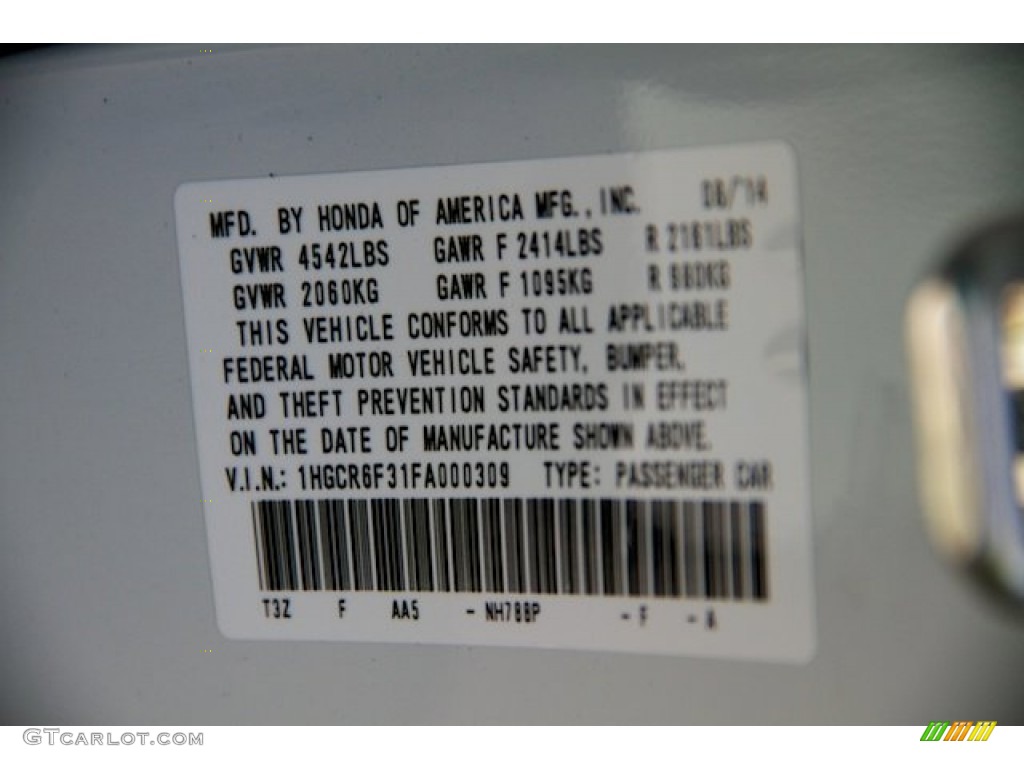 2015 Accord Color Code NH788P for White Orchid Pearl Photo #97073444