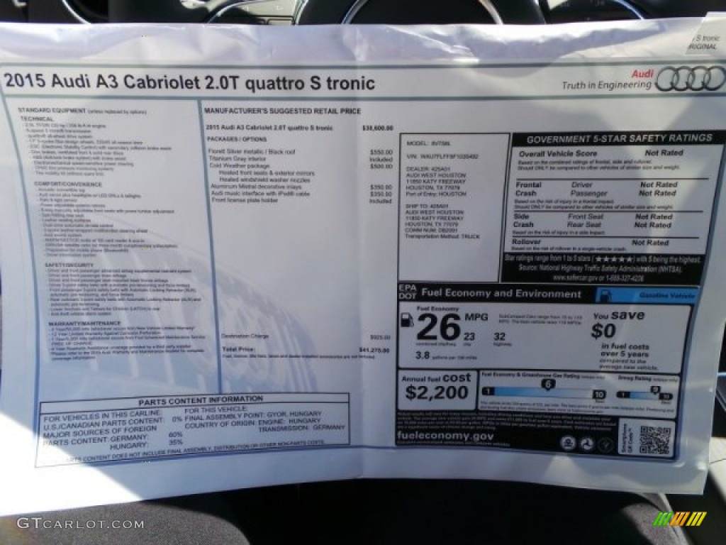 2015 Audi A3 2.0 Premium quattro Cabriolet Window Sticker Photo #97074700