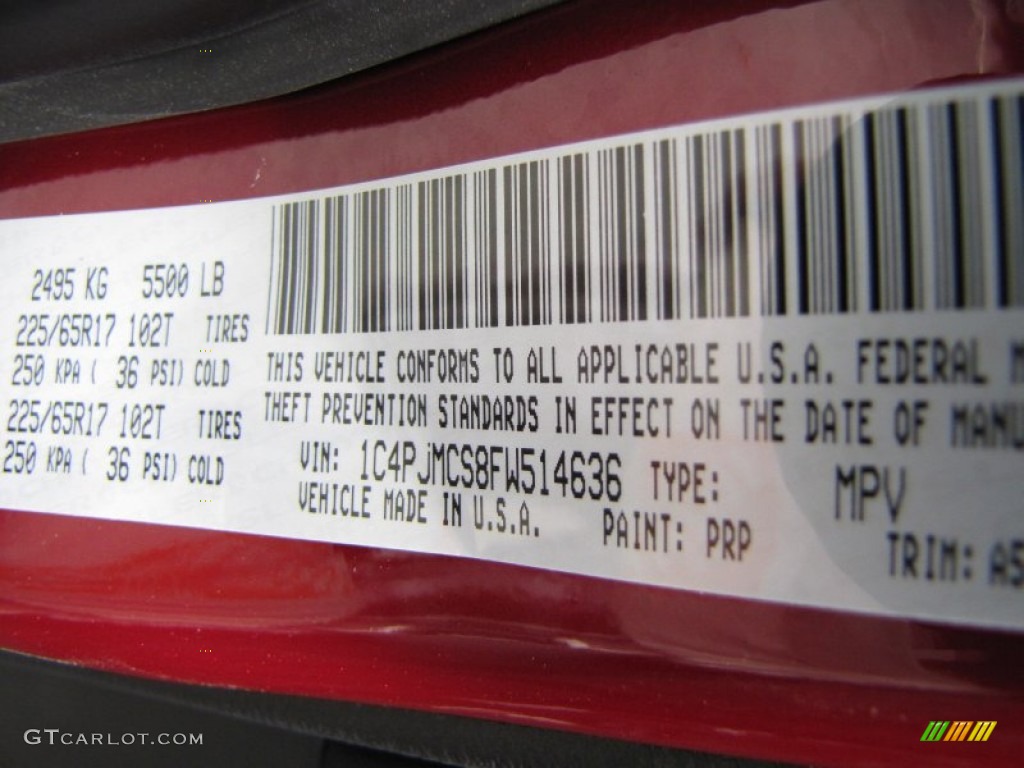 2015 Cherokee Color Code PRP for Deep Cherry Red Crystal Pearl Photo #97076878