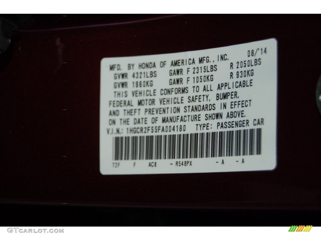 2015 Accord Color Code R548PX for Basque Red Pearl II Photo #97113575