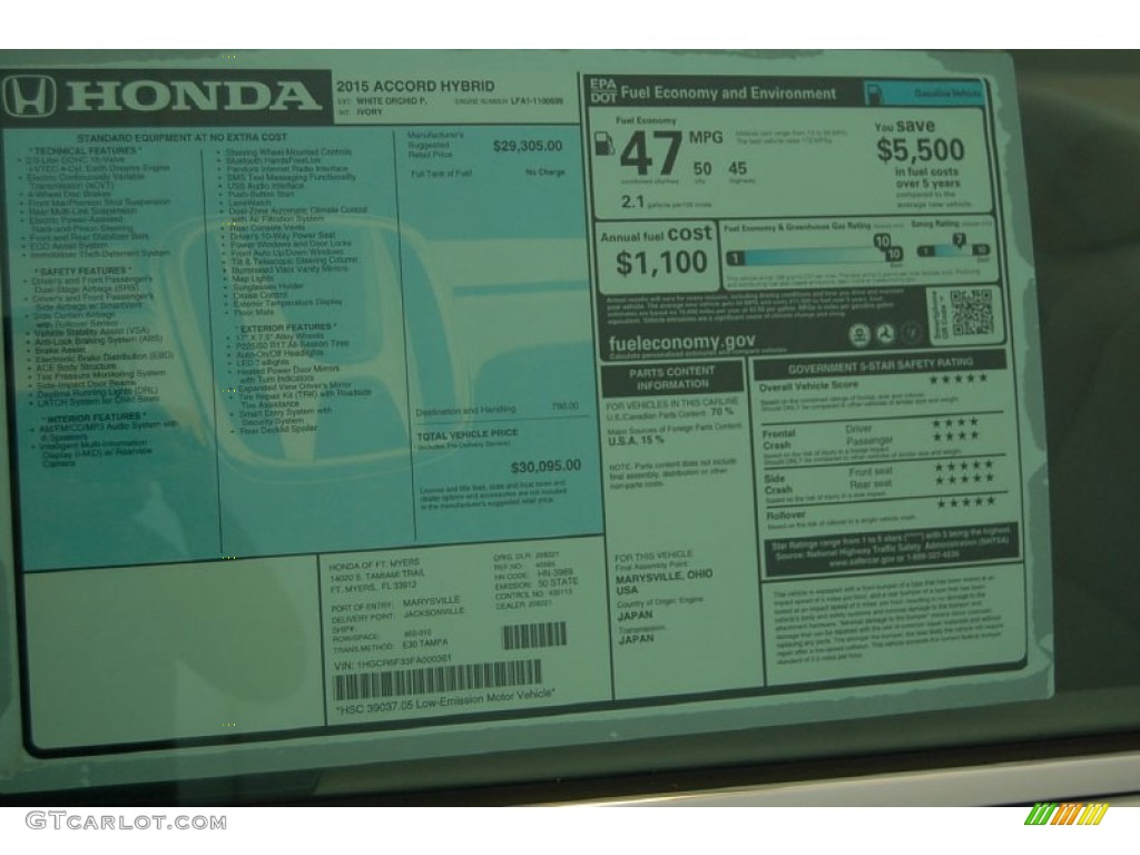 2015 Honda Accord Hybrid Sedan Window Sticker Photo #97117928