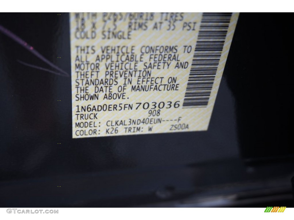2015 Nissan Frontier SL Crew Cab 4x4 Color Code Photos