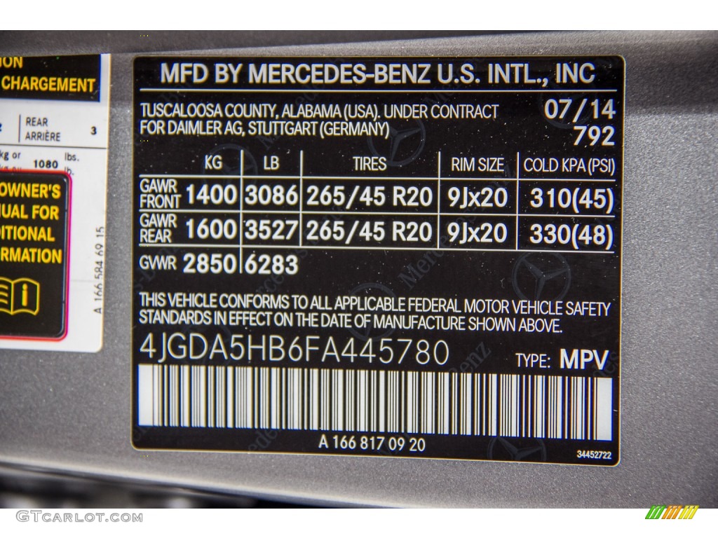 2015 ML Color Code 792 for Paladium Silver Metallic Photo #97128446