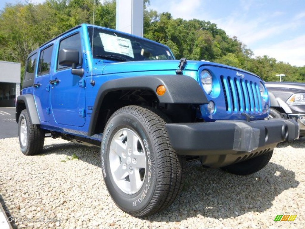 Hydro Blue Pearl 2015 Jeep Wrangler Unlimited Sport S 4x4 Exterior Photo #97132676
