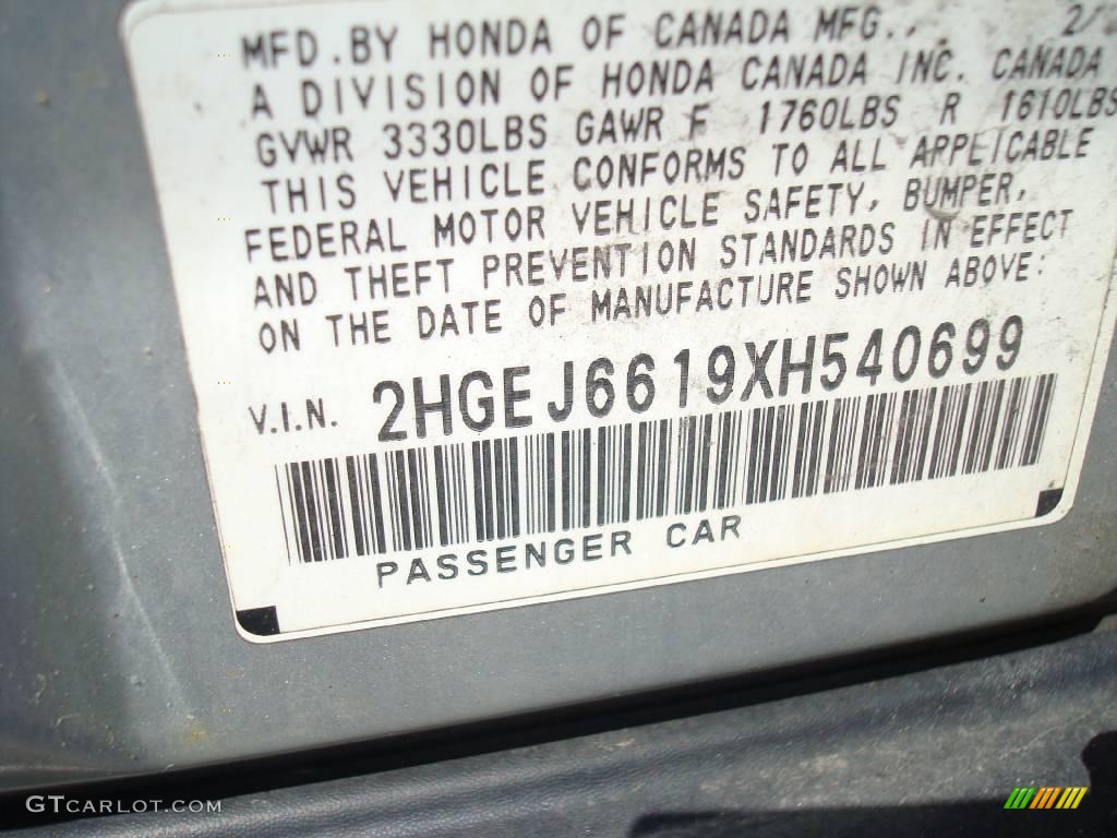 1999 Civic VP Sedan - Vogue Silver Metallic / Gray photo #33