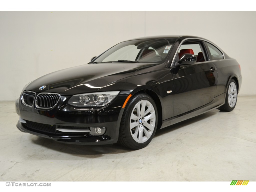 2011 3 Series 328i Coupe - Jet Black / Coral Red/Black Dakota Leather photo #10