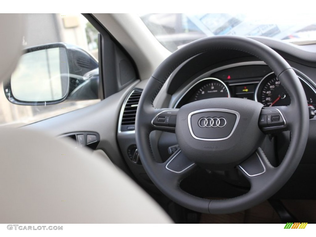 2015 Audi Q7 3.0 TDI Premium Plus quattro Limestone Gray Steering Wheel Photo #97143338