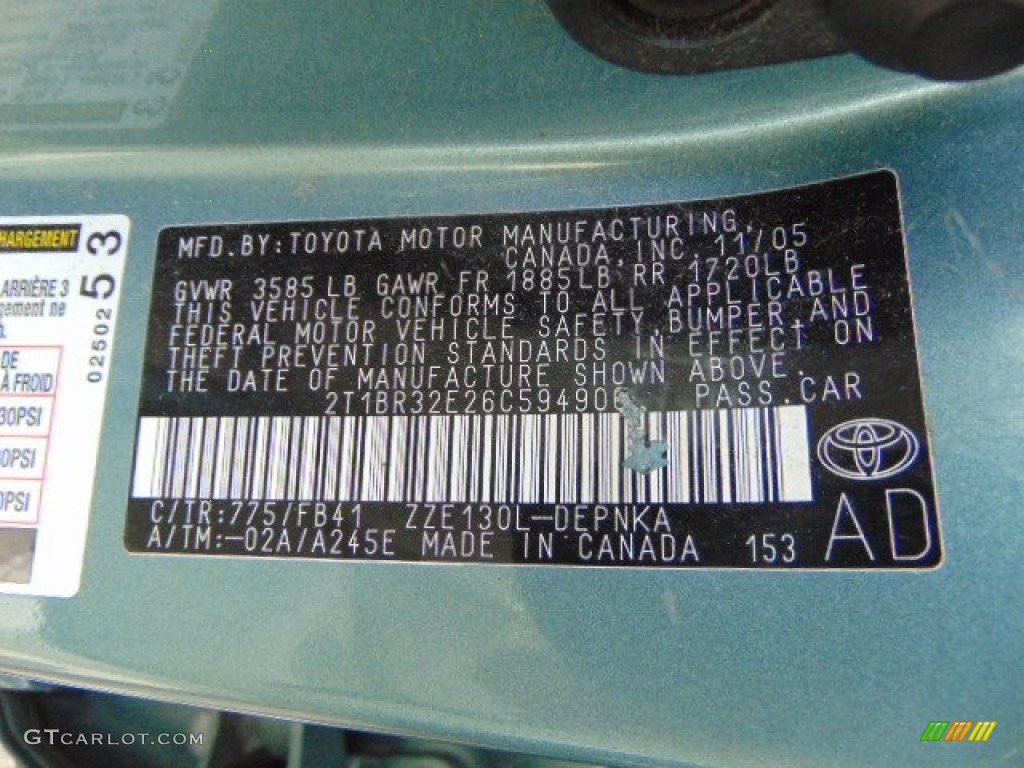 2006 Corolla Color Code 775 for Cactus Mica Photo #97155950