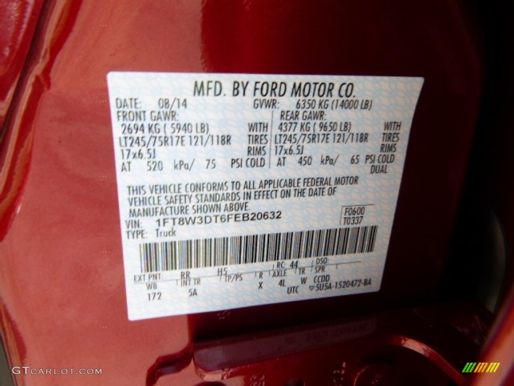 2015 F350 Super Duty Color Code RR for Ruby Red Photo #97169542