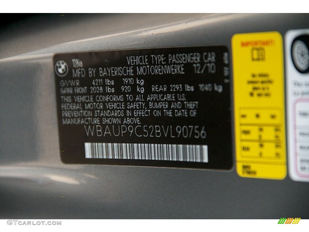 2011 1 Series 128i Coupe - Space Gray Metallic / Black photo #29