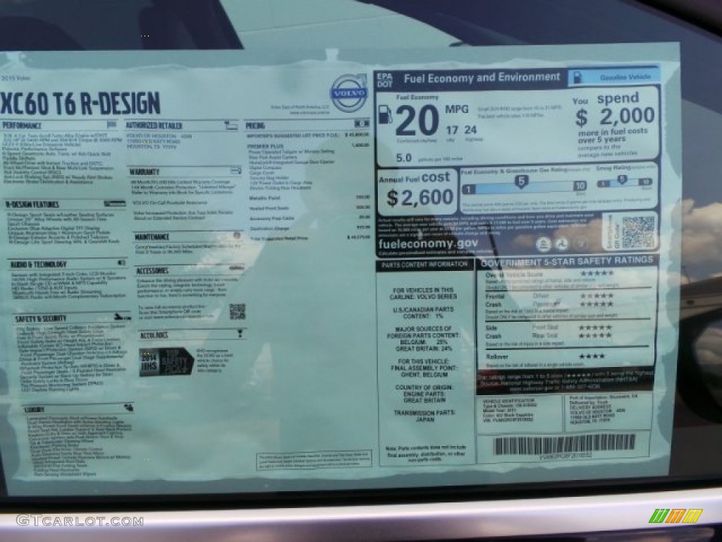 2015 Volvo XC60 T6 AWD R-Design Window Sticker Photo #97200952