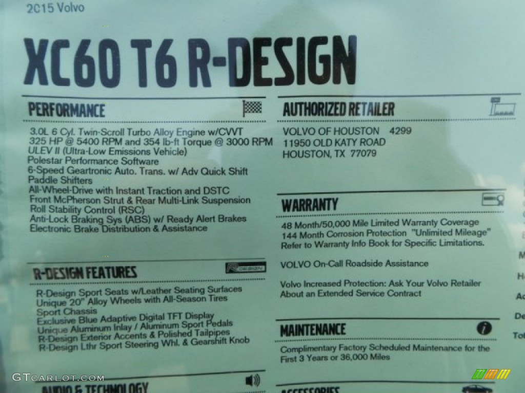2015 Volvo XC60 T6 AWD R-Design Window Sticker Photo #97200997