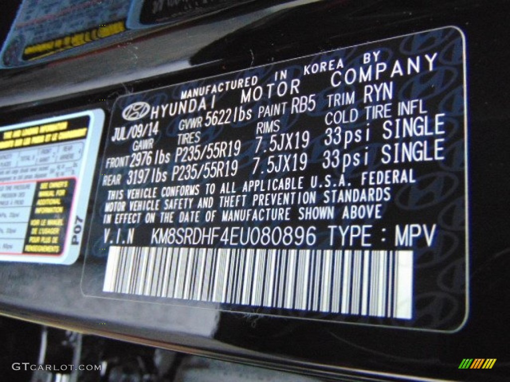 2014 Santa Fe Color Code RB5 for Becketts Black Photo #97204357