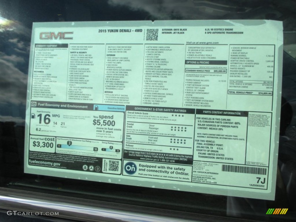 2015 GMC Yukon Denali 4WD Window Sticker Photo #97221532