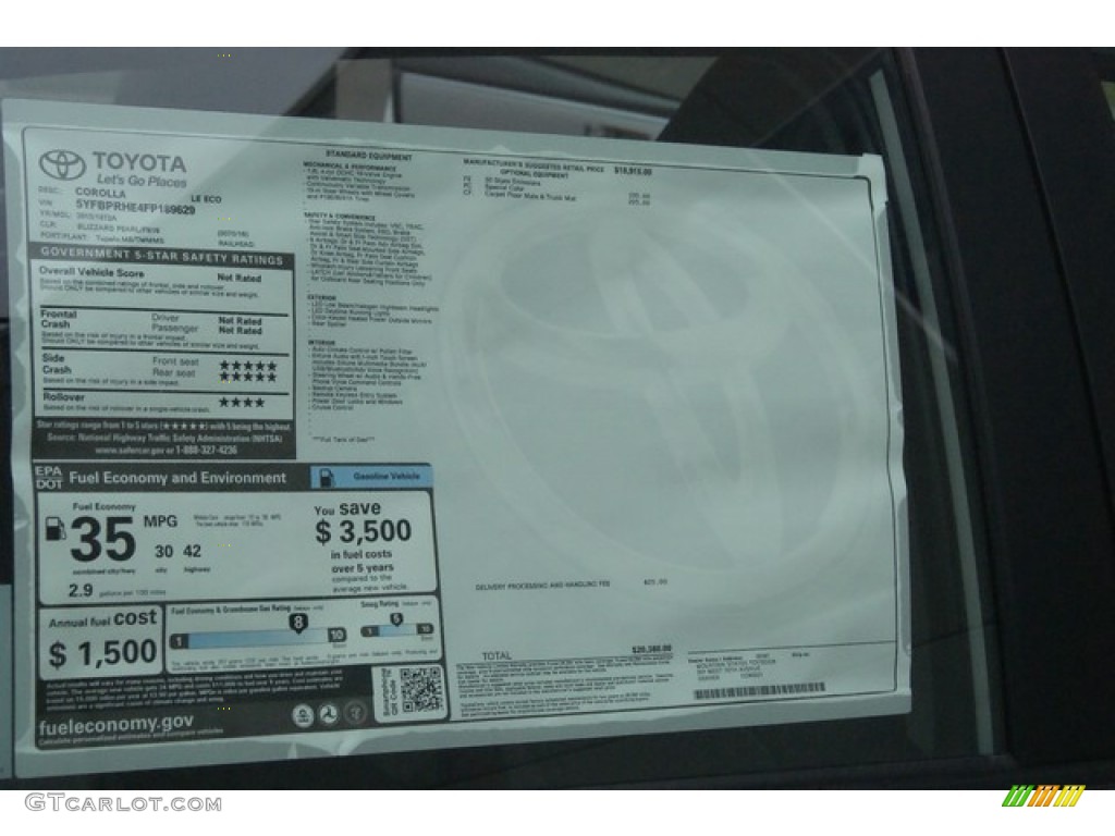2015 Toyota Corolla LE Eco Window Sticker Photos