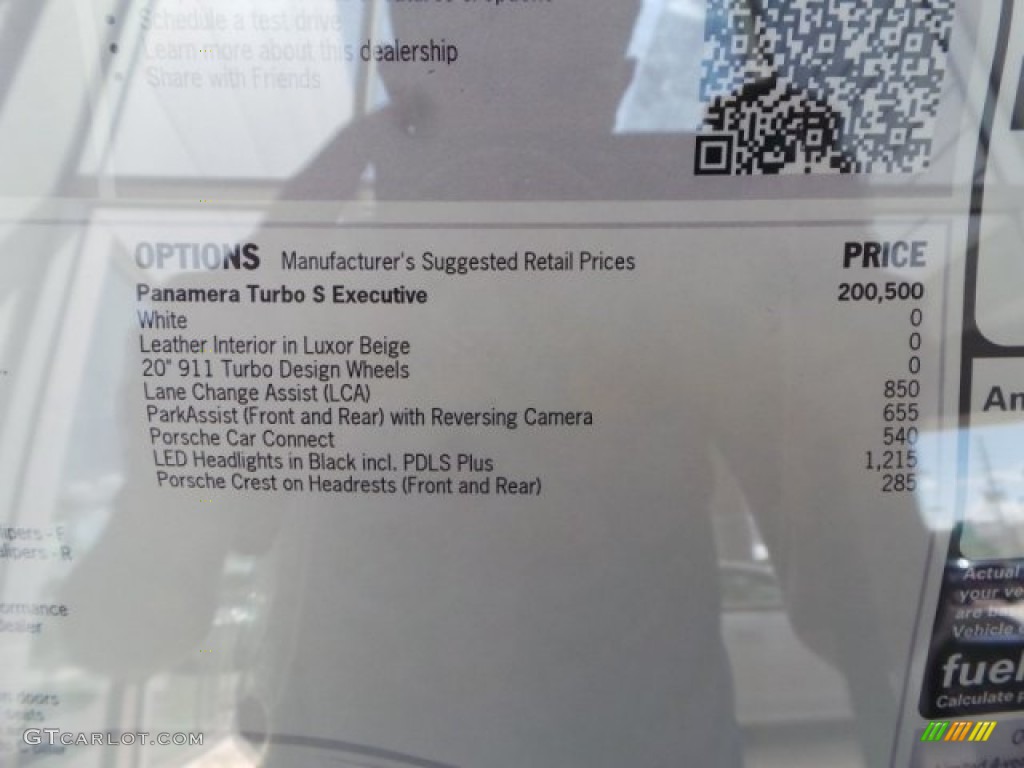 2015 Porsche Panamera Turbo S Executive Window Sticker Photo #97261033