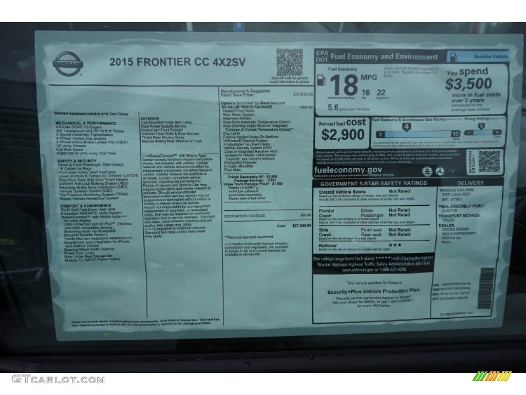 2015 Nissan Frontier SV Crew Cab Window Sticker Photo #97333269