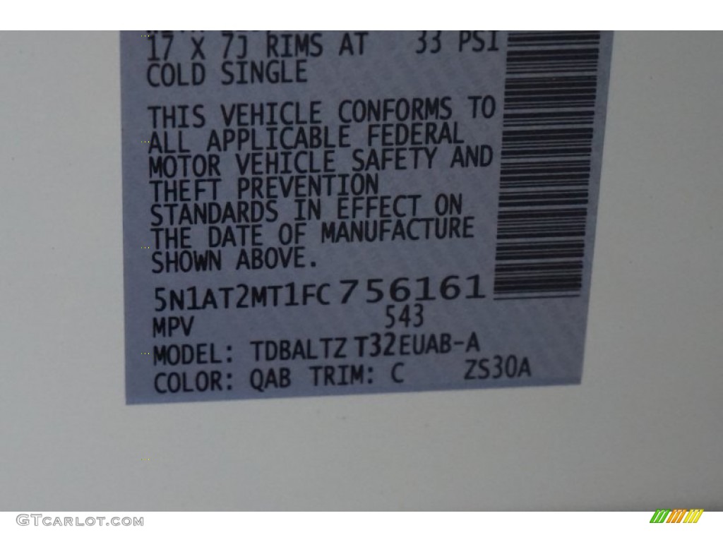 2015 Rogue Color Code QAB for Pearl White Photo #97335027