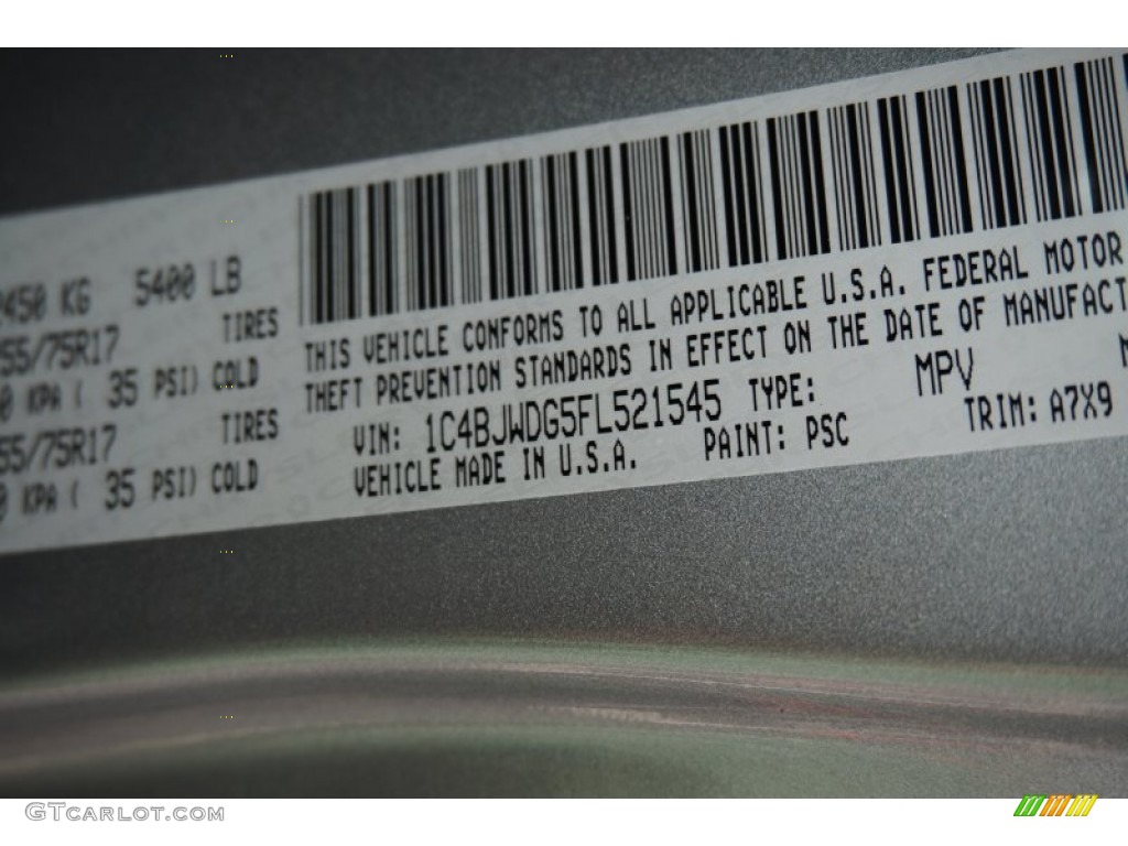 2015 Wrangler Unlimited Color Code PSC for Billet Silver Metallic Photo #97335506