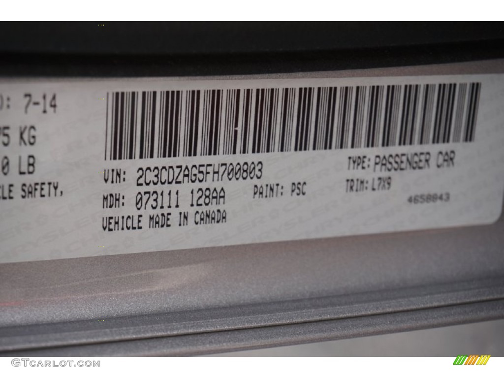 2015 Challenger Color Code PSC for Billet Silver Metallic Photo #97336758