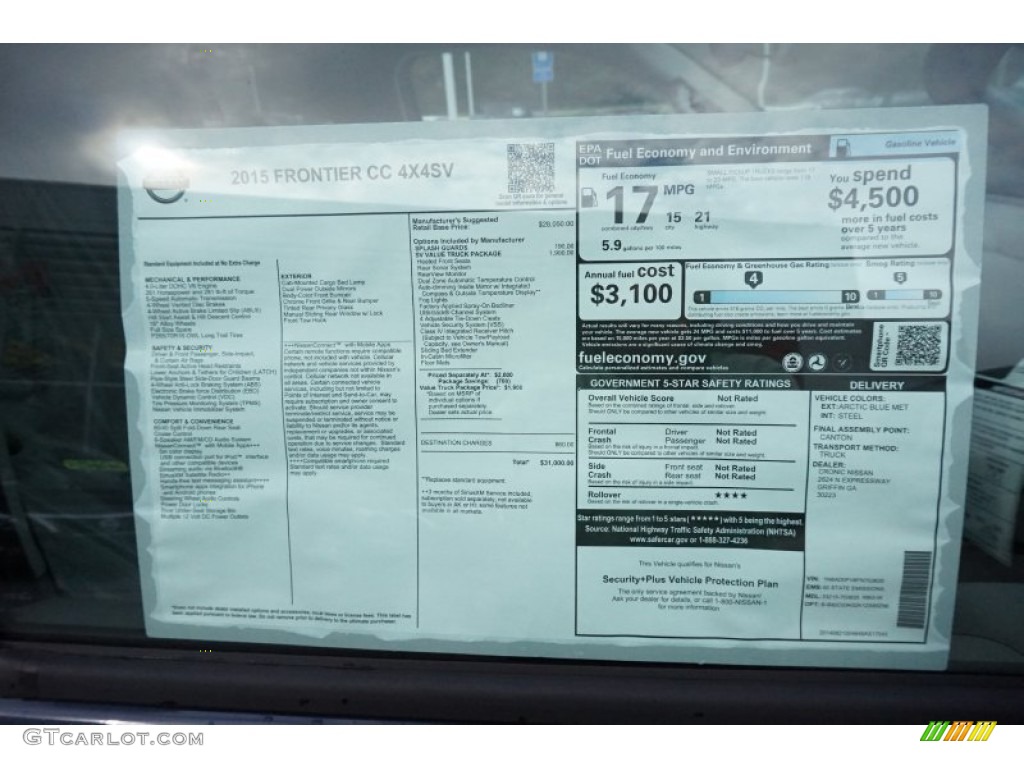 2015 Nissan Frontier SV Crew Cab 4x4 Window Sticker Photos