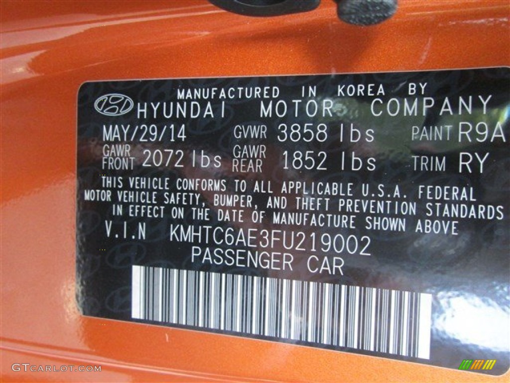 2015 Veloster Color Code R9A for Vitamin C Photo #97347248