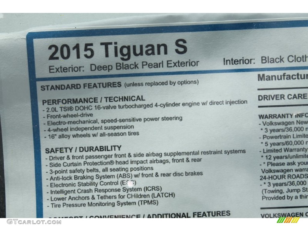 2015 Volkswagen Tiguan S Window Sticker Photo #97391745