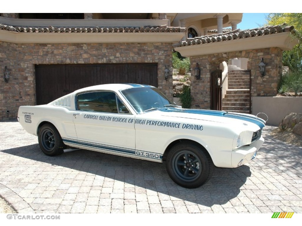 Wimbledon White/Blue Stripes 1965 Ford Mustang Shelby GT350 Recreation Exterior Photo #97396805