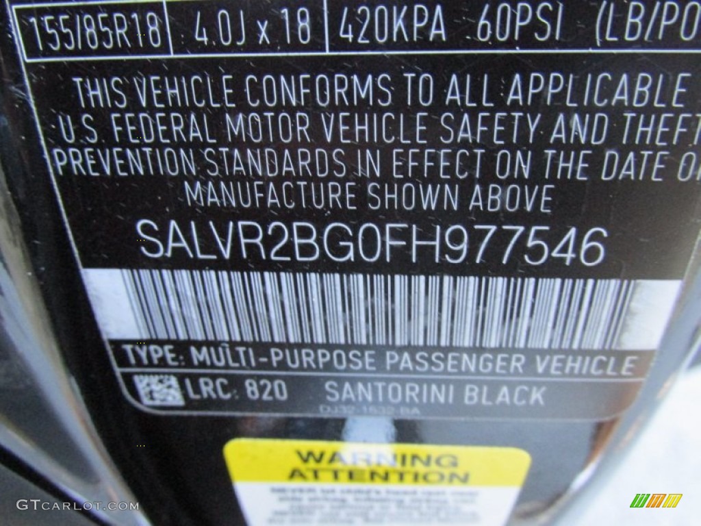 2015 Range Rover Evoque Color Code 820 for Santorini Black Metallic Photo #97404767