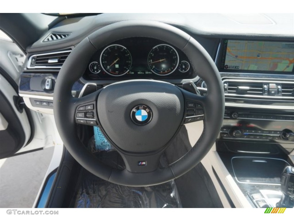 2015 BMW 7 Series 750i Sedan Ivory White/Black Steering Wheel Photo #97410161