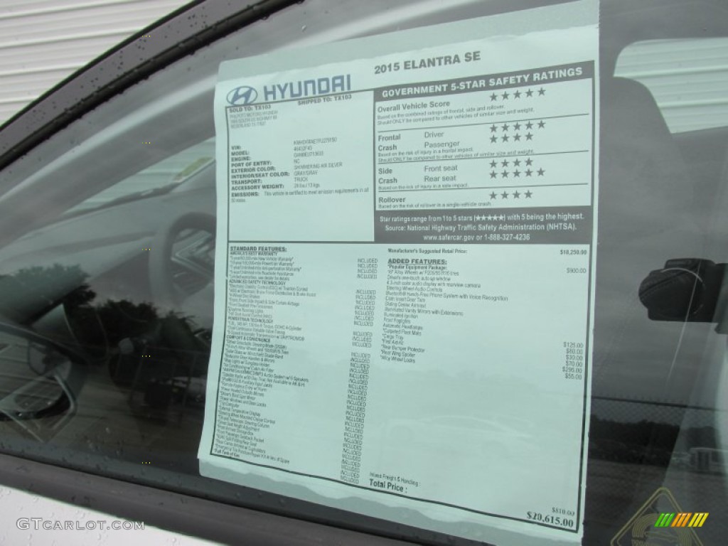 2015 Elantra SE Sedan - Shimmering Air Silver / Gray photo #33