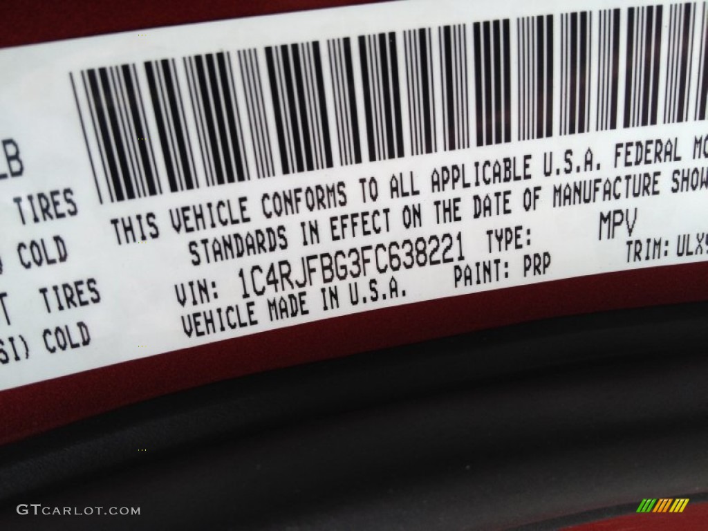 2015 Grand Cherokee Color Code PRP for Deep Cherry Red Crystal Pearl Photo #97444634