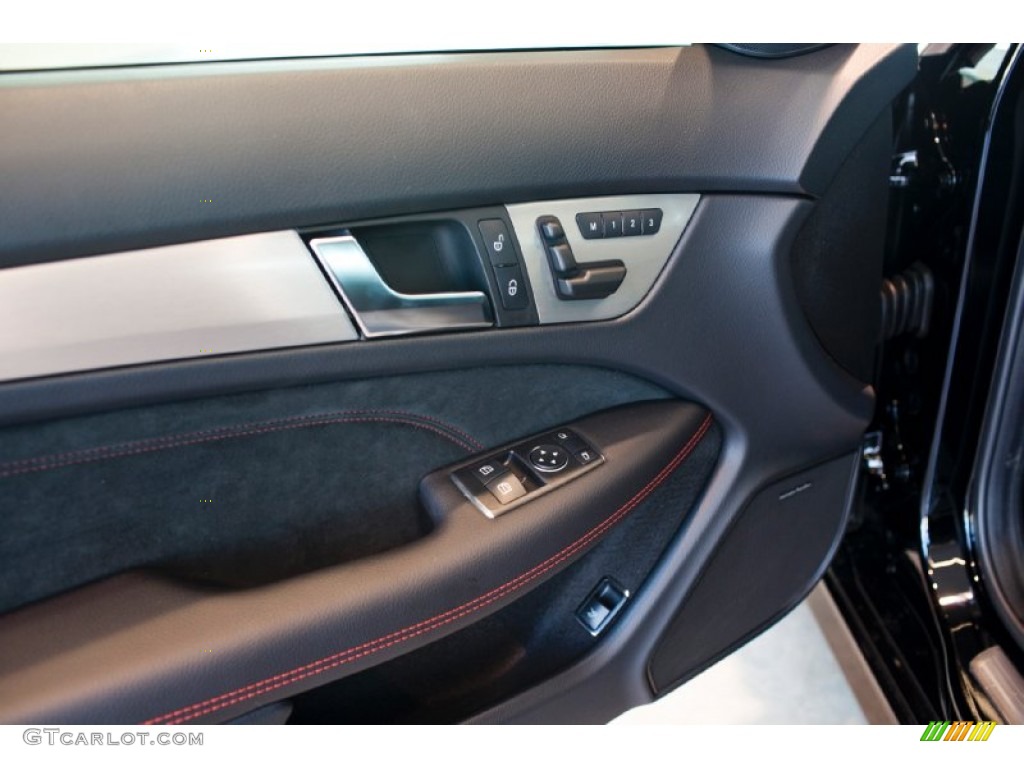 2015 Mercedes-Benz C 350 4Matic Coupe Black/Red Stitch w/DINAMICA Inserts Door Panel Photo #97469491