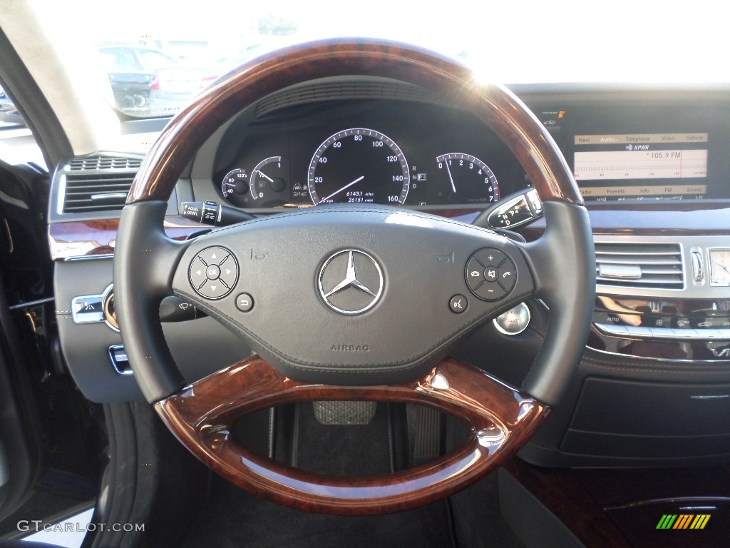 2012 Mercedes-Benz S 600 Sedan Black Steering Wheel Photo #97478235