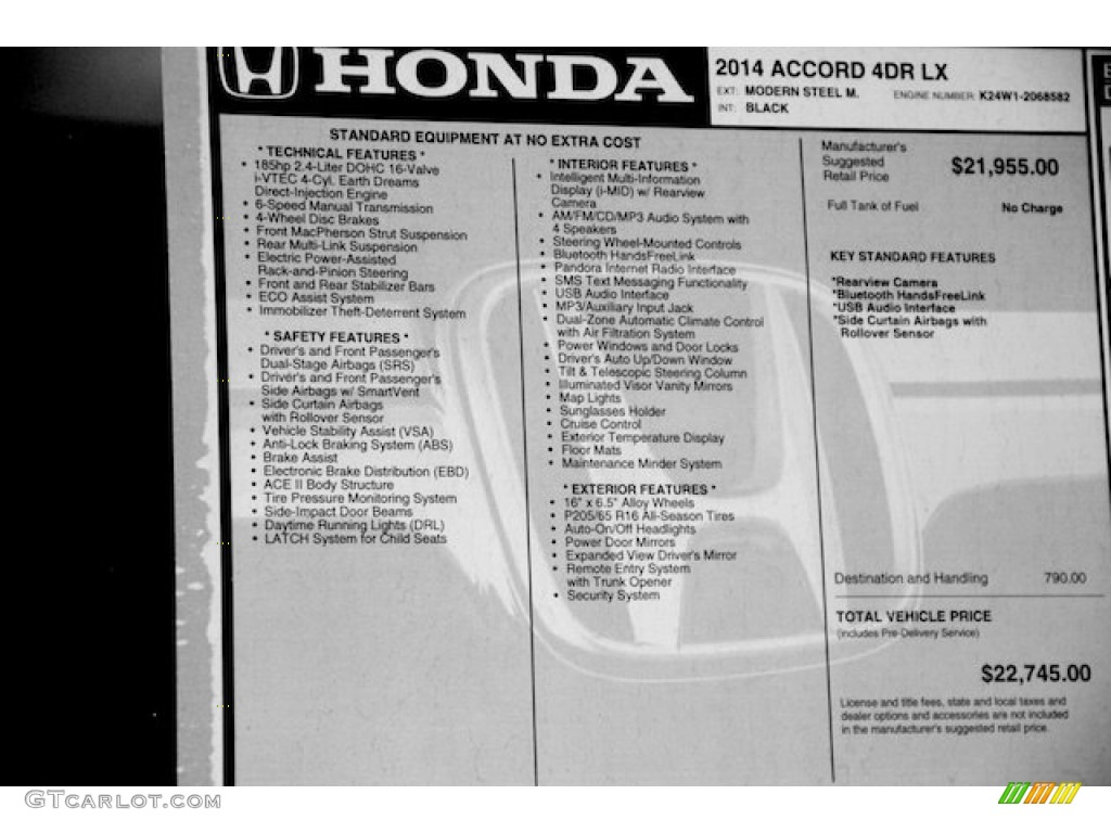 2014 Honda Accord LX Sedan Window Sticker Photo #97498464