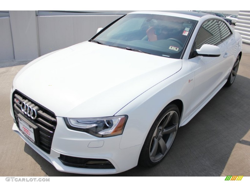 2014 S5 3.0T Premium Plus quattro Coupe - Ibis White / Black/Magma Red photo #3