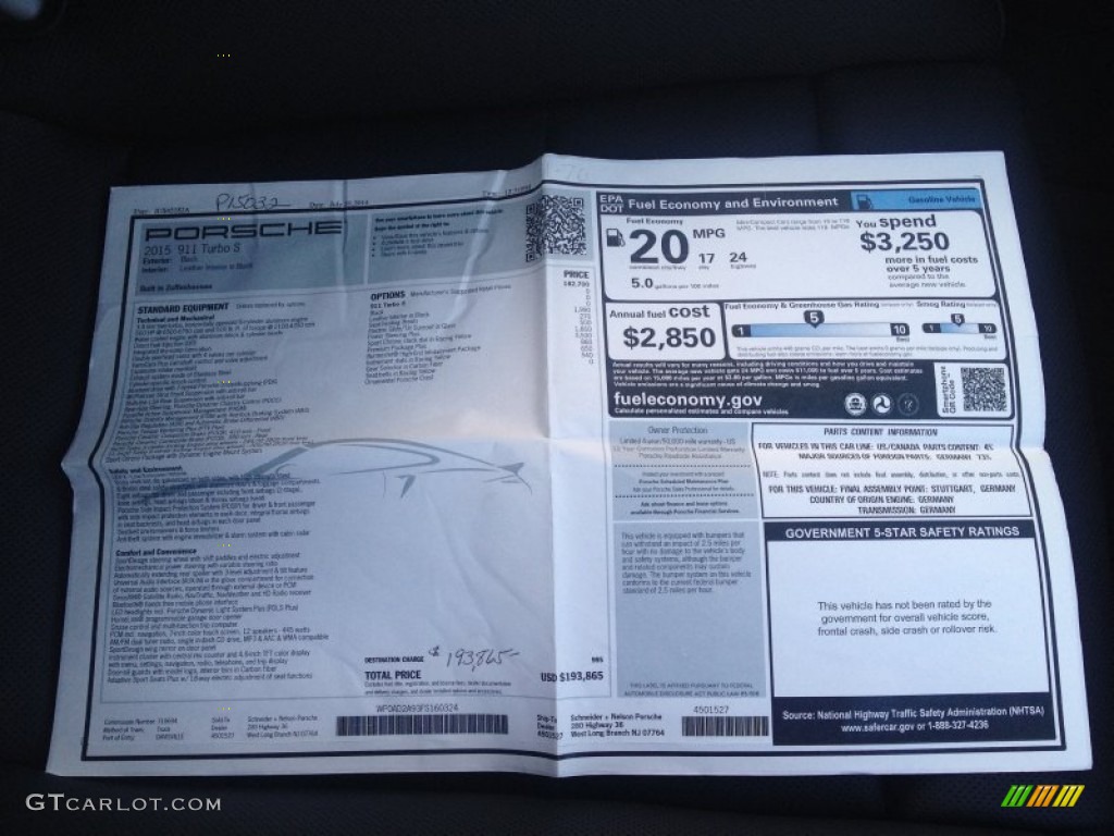 2015 Porsche 911 Turbo S Coupe Window Sticker Photo #97510821