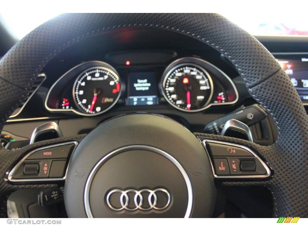2015 Audi RS 5 Coupe quattro Lunar Silver/Rock Gray Piping Steering Wheel Photo #97512198