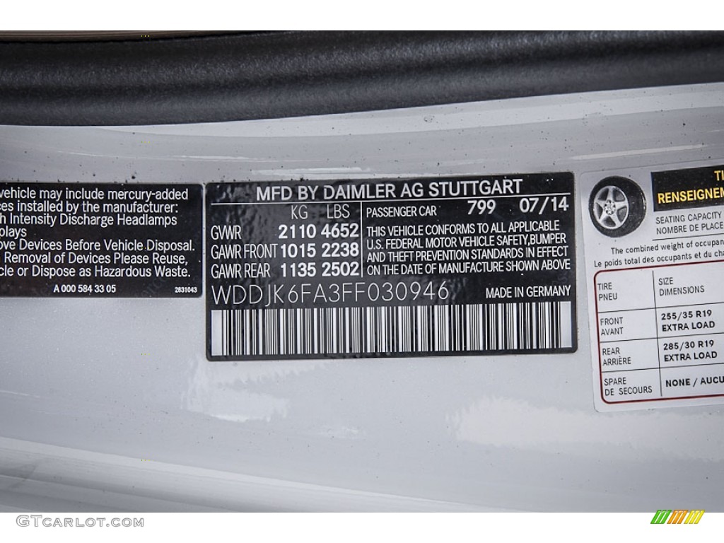 2015 SL Color Code 799 for designo Diamond White Metallic Photo #97539908
