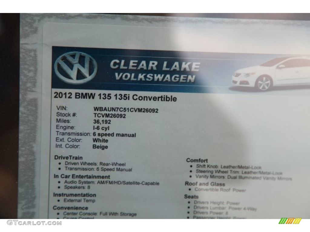 2012 1 Series 135i Convertible - Alpine White / Savanna Beige photo #30
